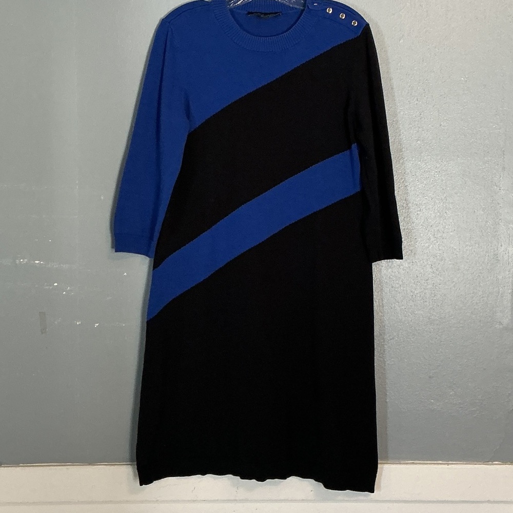Black Label Evan-Picone Blue & Black Colorblock Sweater Dress Sz L